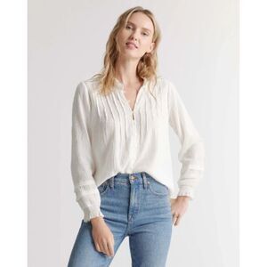 Quince Women's Textured Cotton Peasant Blouse White M